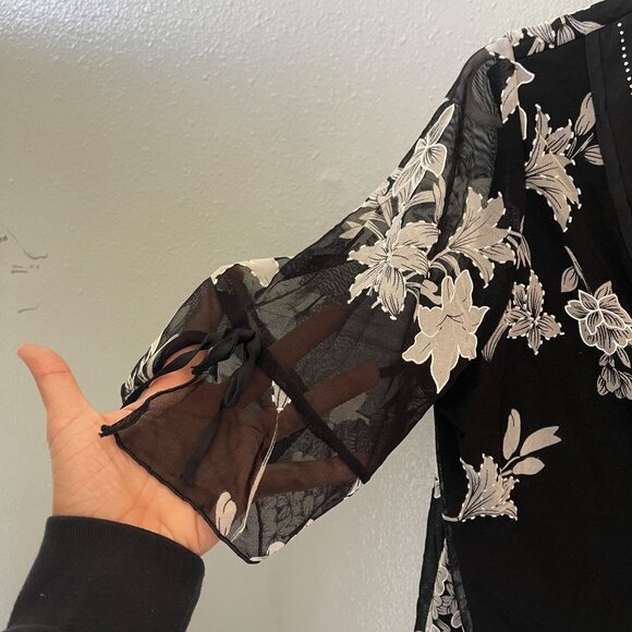 vtg Appointments Petite top womens Black Sheer Floral Rhinestone Size PL - Picture 12 of 16